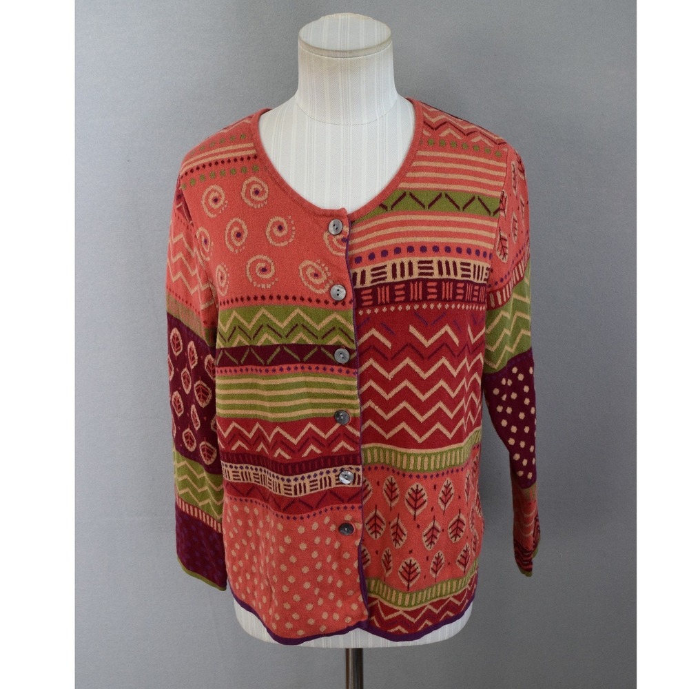 Gudrun Sjoden Cardigan Medium Orange Organic Cotton Artsy Womens Sweater Art